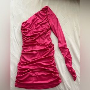 Lucy in the sky one shoulder hot pink dress!